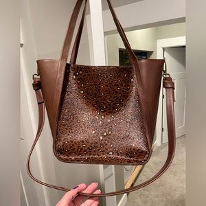 Brand new Madewell brown leopard, fuzzy leather large tote